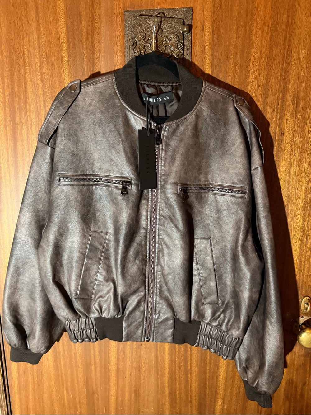 LIONESS Metallic Faux Leather Bomber Jacket – Size L – New With Tags